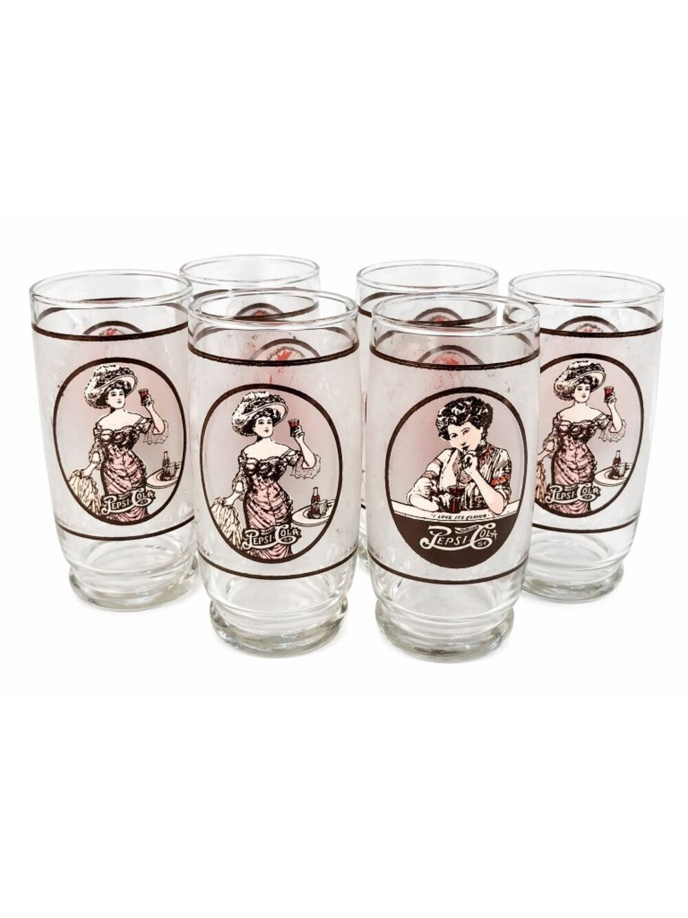 Vintage Pepsi Glasses Set of 6 Pepsi Soda Glasses 1970s Tumblers Gibson Girl Col